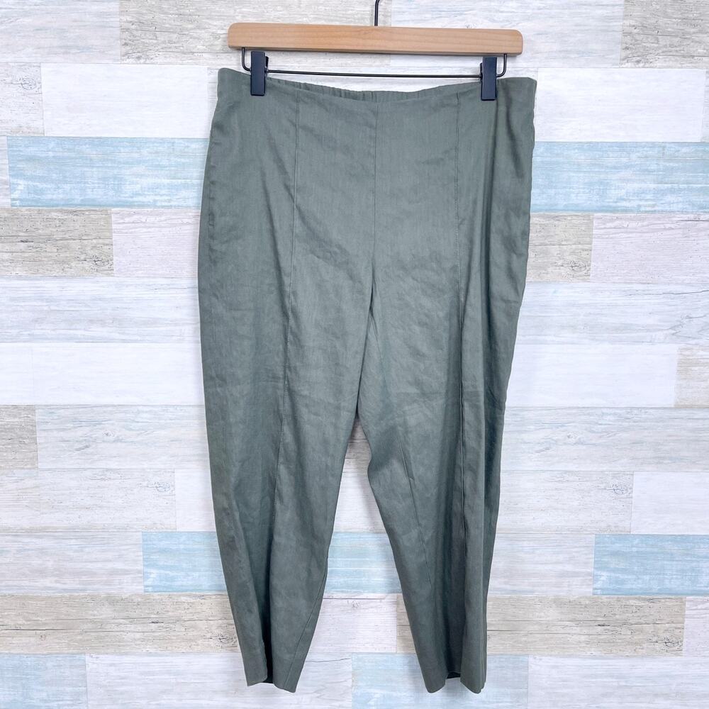 J Jill Linen Stretch Crop Pull On Pants Green Mid Rise Womens SP Small Petite